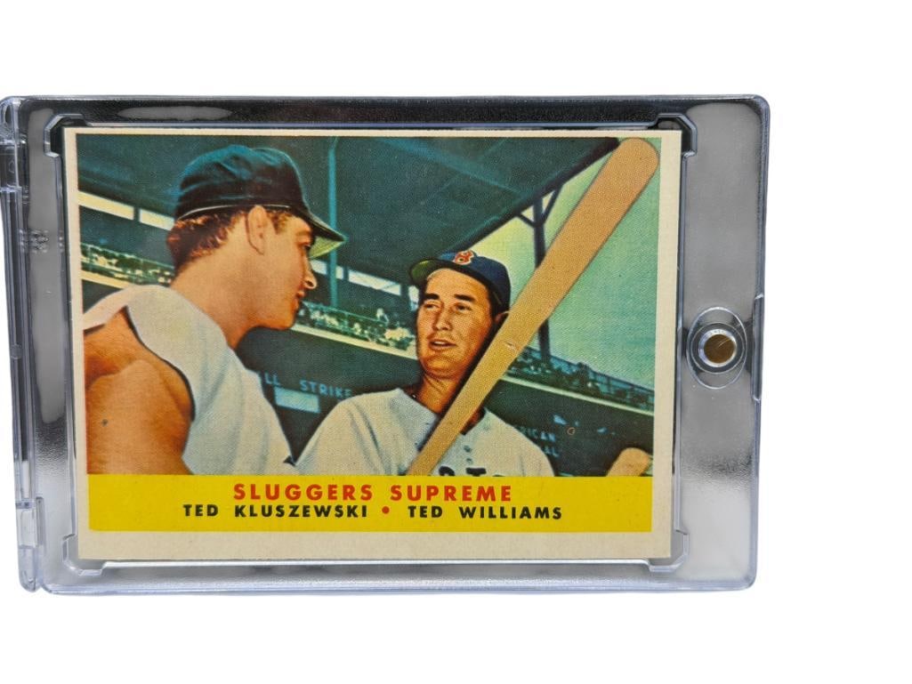 1958 TOPPS #321 TED WILLIAMS TED KLUSZEWSKI SLUGGERS SUPREME BASBEALL CARD: FEATURING TWO HALL OF FAMERS, RARE CARD, SEE PHOTOS FOR CONDITION, FROM THE ESTATE OF A LOCAL RENO, NV DOCTOR AT RENOWN WHO RAN BIG LEAGUE SPORTS MEDICINE BASEBALL CAMP FOR NEARLY 20 YEARS, DOCTOR JOH