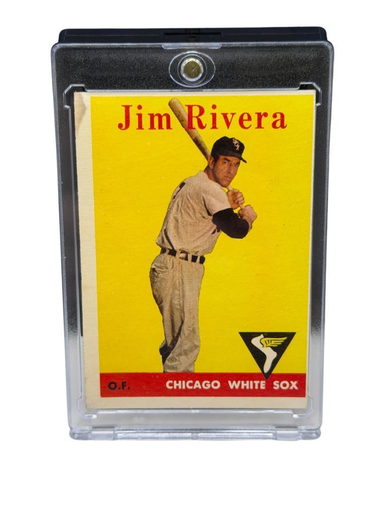 1958 TOPPS #11 JIM RIVERA BASEBALL CARD: JIM RIVERA, MILWAUKEE BRAVES, HALL OF FAMER, RARE CARD, SEE PHOTOS FOR CONDITION, FROM THE ESTATE OF A LOCAL RENO, NV DOCTOR AT RENOWN WHO RAN BIG LEAGUE SPORTS MEDICINE BASEBALL CAMP FOR NEARLY 