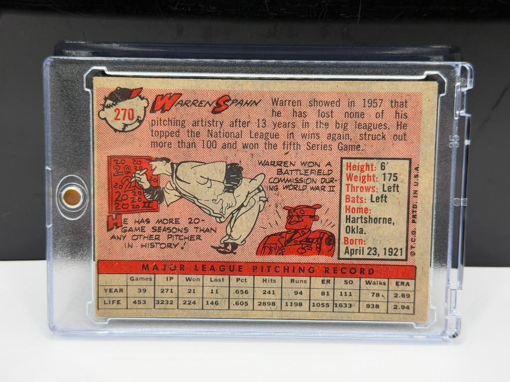 1958 TOPPS #270 WARREN SPAHN BASEBALL CARD - 6