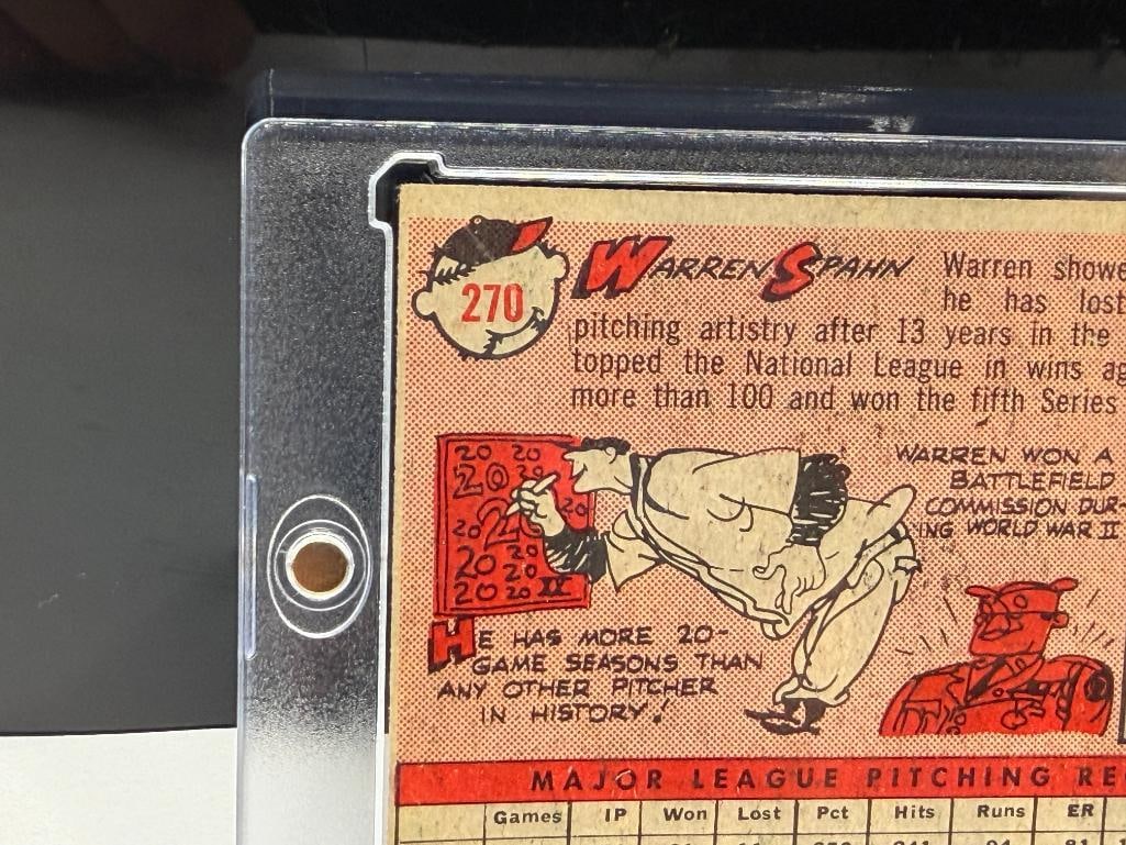 1958 TOPPS #270 WARREN SPAHN BASEBALL CARD - 7