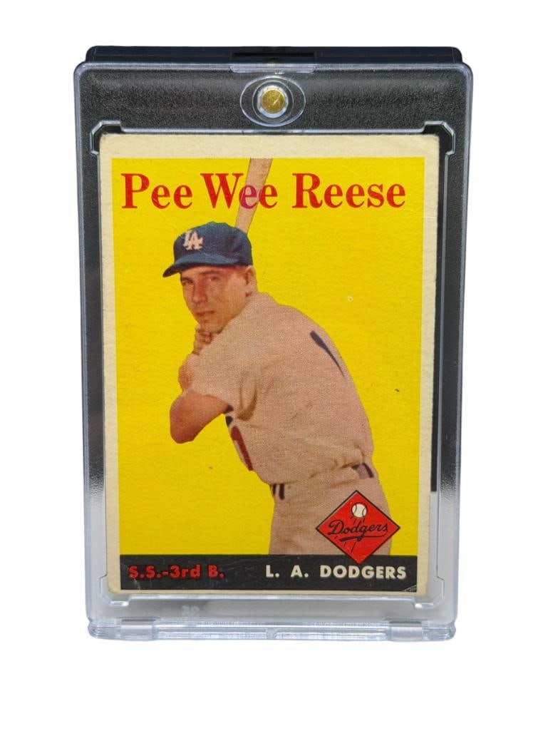 1958 TOPPS #375 PEE WEE REESE BASEBALL CARD: PEE WEE REESE, LOS ANGELES DODGERS, HALL OF FAMER, RARE CARD, SEE PHOTOS FOR CONDITION, FROM THE ESTATE OF A LOCAL RENO, NV DOCTOR AT RENOWN WHO RAN BIG LEAGUE SPORTS MEDICINE BASEBALL CAMP FOR N