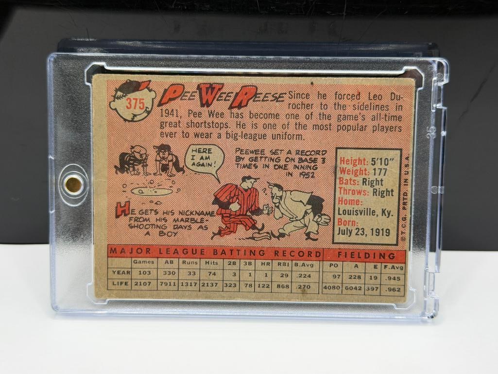 1958 TOPPS #375 PEE WEE REESE BASEBALL CARD - 7