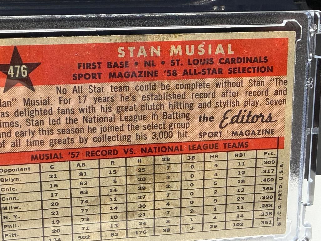 1958 TOPPS #476 STAN MUSIAL SPORT MAGAZINE '58 ALL STAR SELECTION NATIONAL LEAGUE BASEBALL CARD - 10