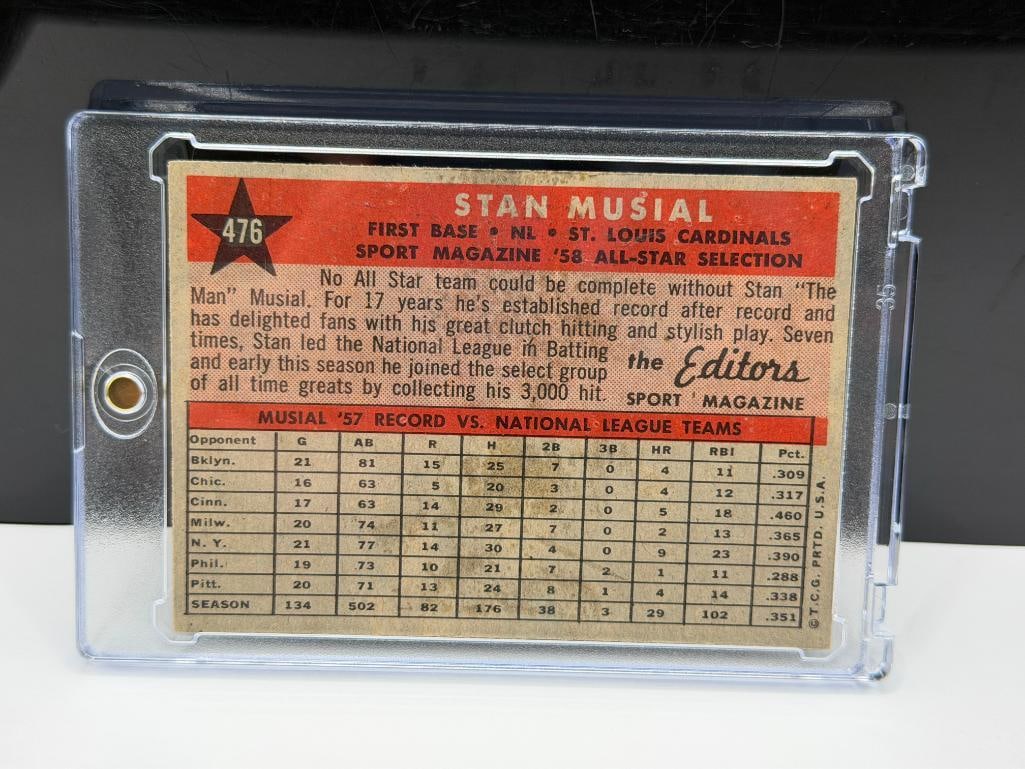 1958 TOPPS #476 STAN MUSIAL SPORT MAGAZINE '58 ALL STAR SELECTION NATIONAL LEAGUE BASEBALL CARD - 7