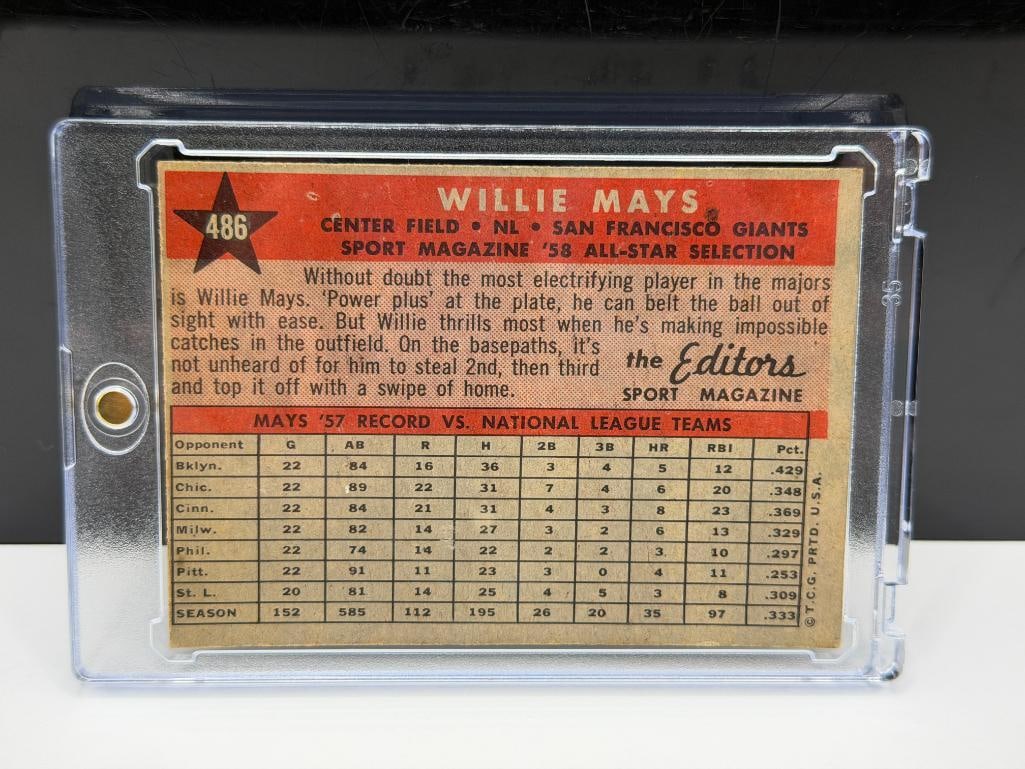 1958 TOPPS #486 WILLIE MAYS SPORT MAGAZINE '58 ALL STAR SELECTION NATIONAL LEAGUE BASEBALL CARD - 6