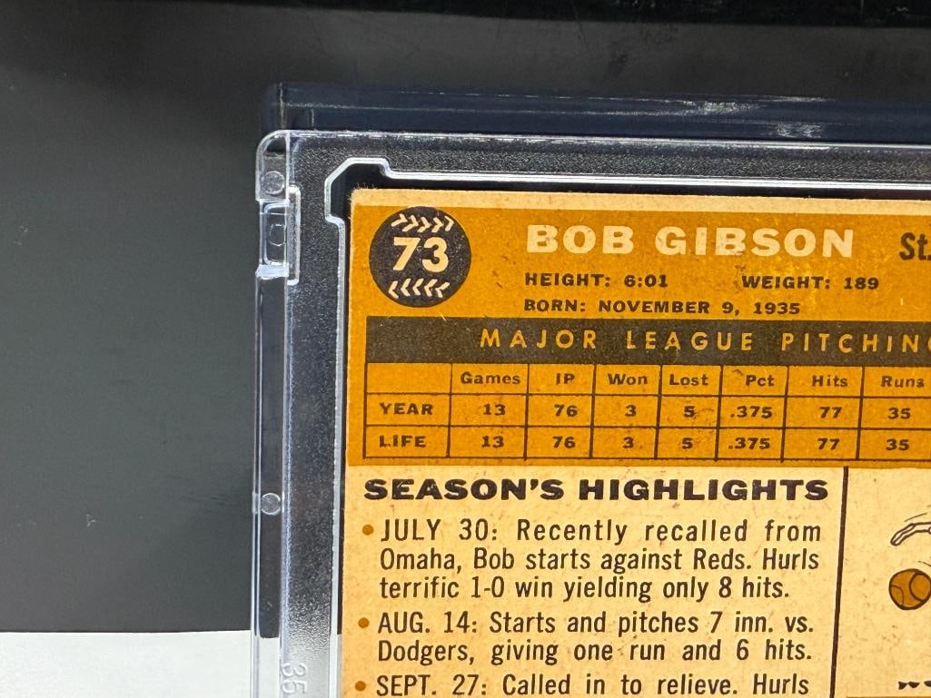 1960 TOPPS #73 BOB GIBSON ROOKIE BASEBALL CARD - 8