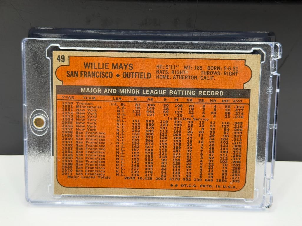 1972 TOPPS #49 WILLIE MAYS BASEBALL CARD - 6