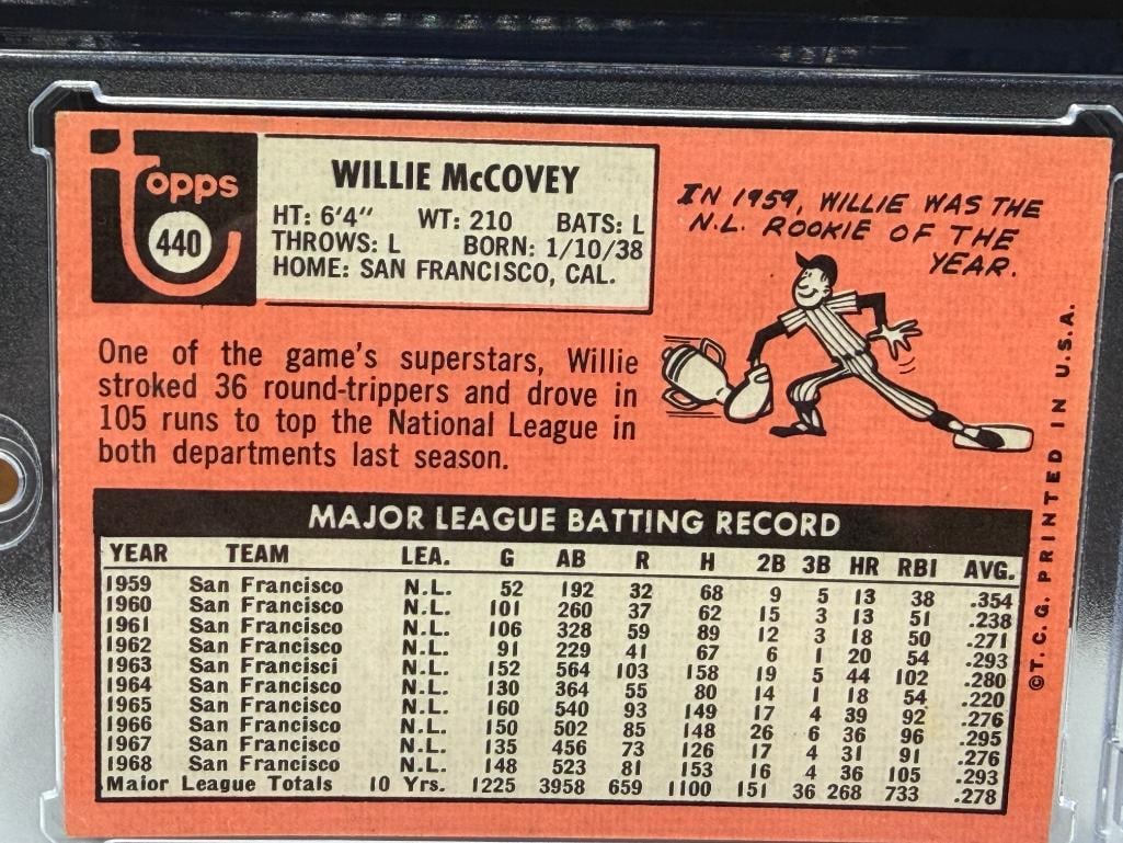 1969 TOPPS #440 WILLIE MCCOVEY BASEBALL CARD - 8
