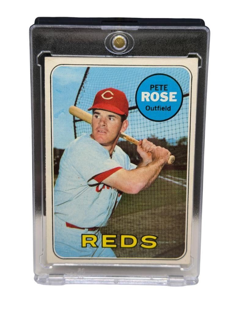 1969 TOPPS #120 PETE ROSE BASEBALL CARD: PETE ROSE, CINCINNATI REDS, RARE CARD, SEE PHOTOS FOR CONDITION, FROM THE ESTATE OF A LOCAL RENO, NV DOCTOR AT RENOWN WHO RAN BIG LEAGUE SPORTS MEDICINE BASEBALL CAMP FOR NEARLY 20 YEARS, DOCTOR 