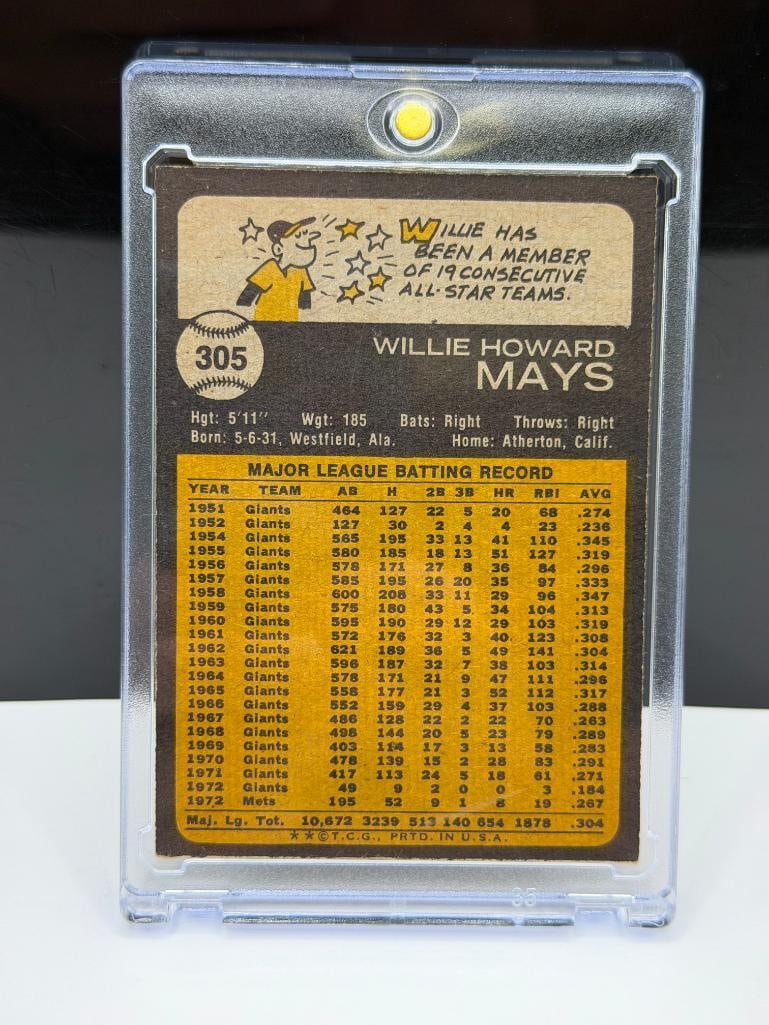 1973 TOPPS #305 WILLIE MAYS BASEBALL CARD - 8