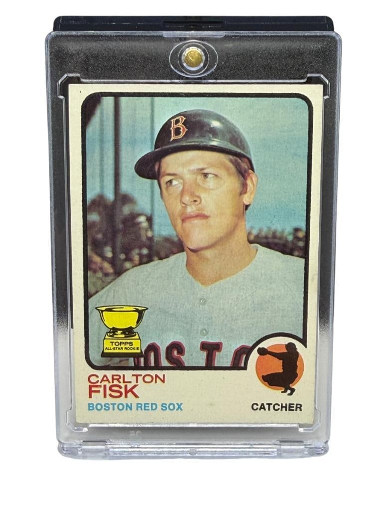 1973 TOPPS #193 CARLTON FISK ALL-STAR ROOKIE BASEBALL CARD: CARLTON ERNEST FISK, BOSTON RED SOX, HALL OF FAMER, RARE CARD, SEE PHOTOS FOR CONDITION, FROM THE ESTATE OF A LOCAL RENO, NV DOCTOR AT RENOWN WHO RAN BIG LEAGUE SPORTS MEDICINE BASEBALL CAMP FOR 