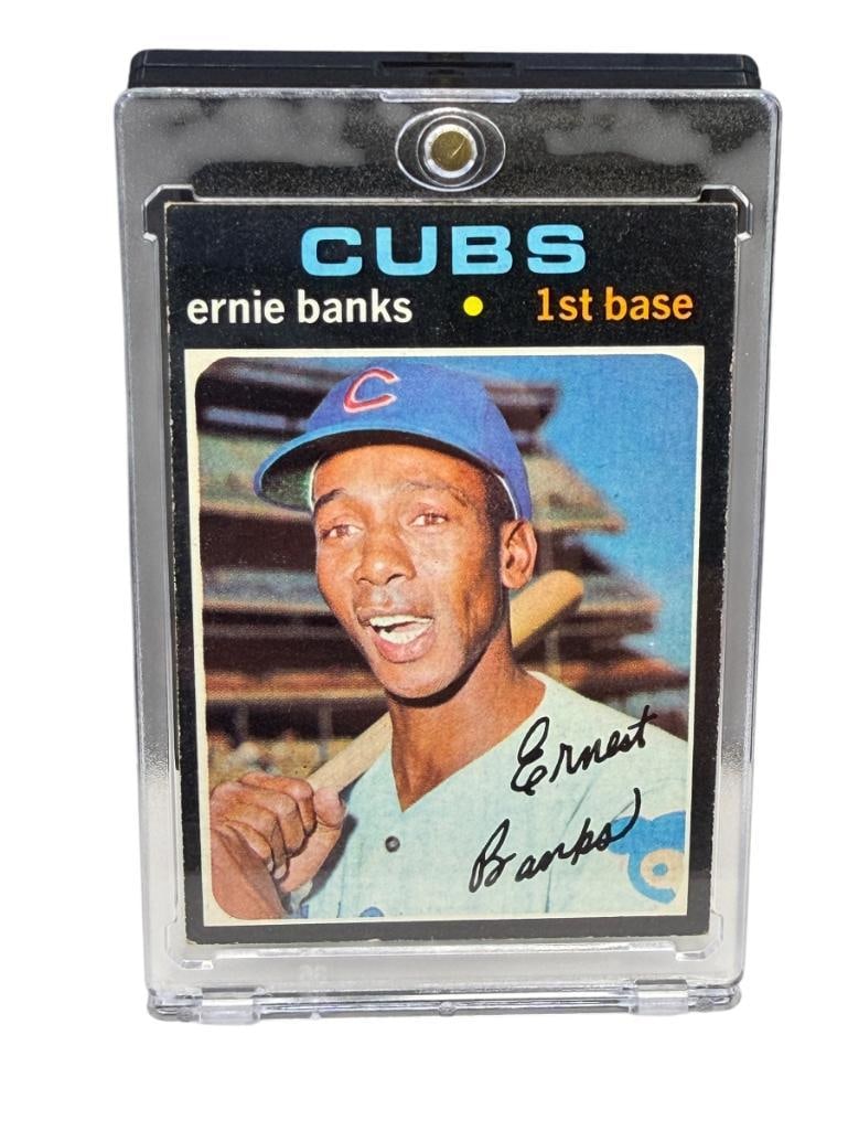 1971 TOPPS #525 ERNIE BANKS BASEBALL CARD: ERNIE BANKS, CHICAGO CUBS, HALL OF FAMER, RARE CARD, SEE PHOTOS FOR CONDITION, FROM THE ESTATE OF A LOCAL RENO, NV DOCTOR AT RENOWN WHO RAN BIG LEAGUE SPORTS MEDICINE BASEBALL CAMP FOR NEARLY 20 