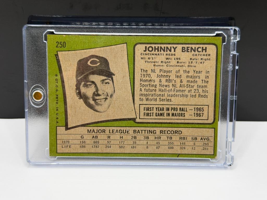 1971 TOPPS #250 JOHNNY BENCH BASEBALL CARD - 7