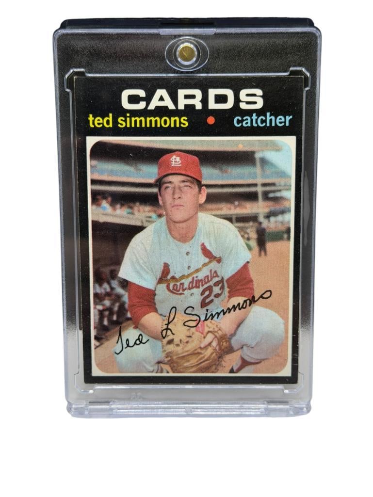 1971 TOPPS #117 TED SIMMONS ROOKIE BASEBALL CARD: TED SIMMONS, ST. LOUIS CARDINALS, HALL OF FAMER, RARE CARD, SEE PHOTOS FOR CONDITION, FROM THE ESTATE OF A LOCAL RENO, NV DOCTOR AT RENOWN WHO RAN BIG LEAGUE SPORTS MEDICINE BASEBALL CAMP FOR NEA