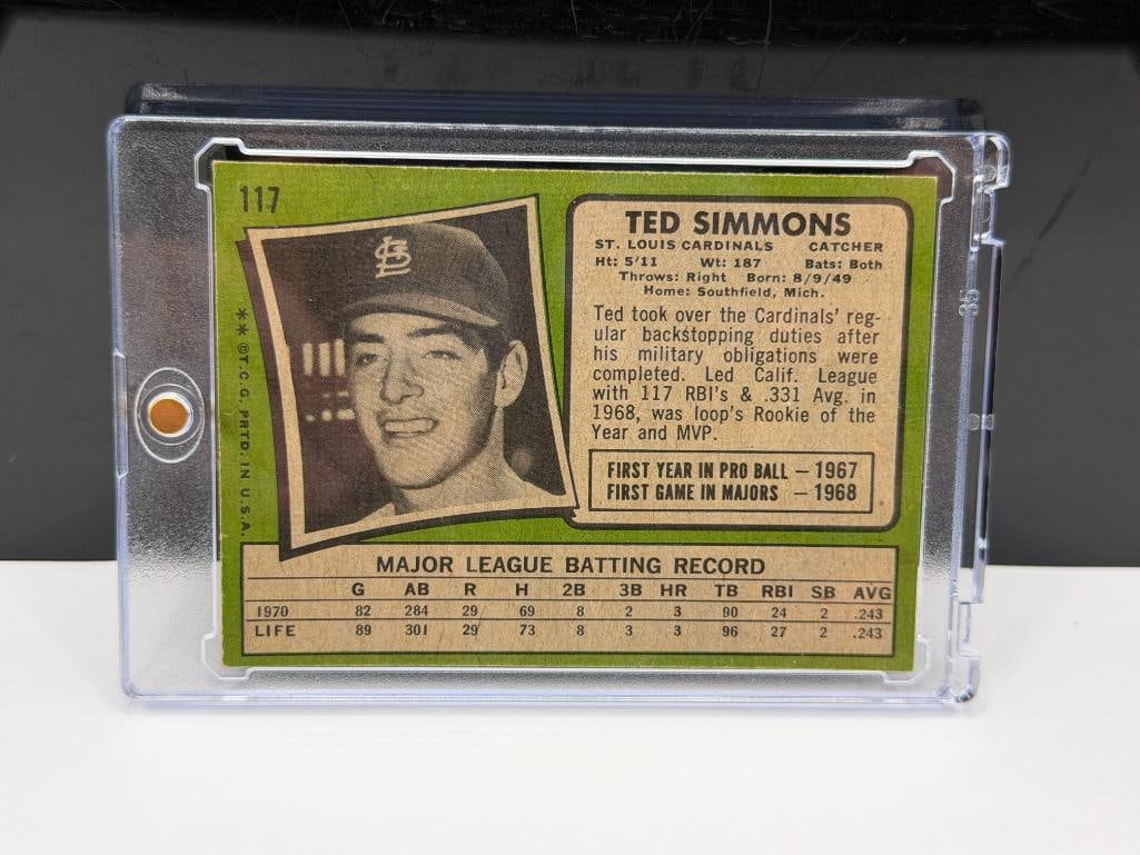 1971 TOPPS #117 TED SIMMONS ROOKIE BASEBALL CARD - 7