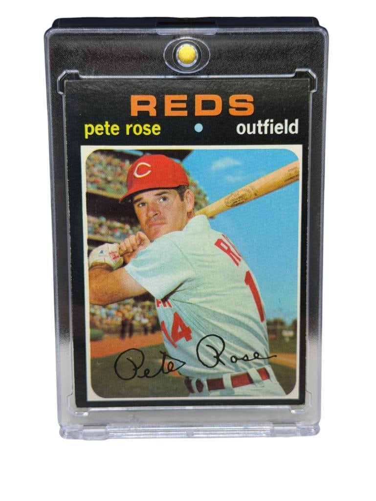 1971 TOPPS #100 PETE ROSE BASEBALL CARD: PETE ROSE, CINCINNATI REDS, RARE CARD, SEE PHOTOS FOR CONDITION, FROM THE ESTATE OF A LOCAL RENO, NV DOCTOR AT RENOWN WHO RAN BIG LEAGUE SPORTS MEDICINE BASEBALL CAMP FOR NEARLY 20 YEARS, DOCTOR JOHN 