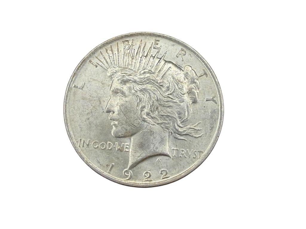1922 U.S. PEACE SILVER DOLLAR AU: 90% SILVER
