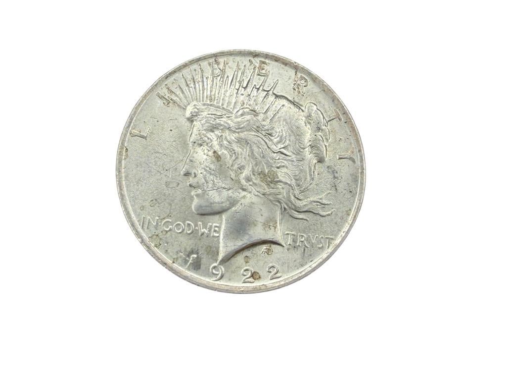 1922 U.S. PEACE SILVER DOLLAR AU: 90% SILVER