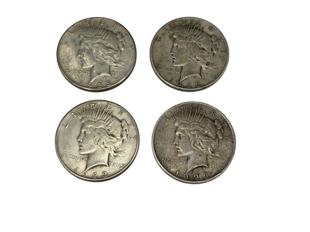 FOUR U.S. PEACE SILVER DOLLARS INCLUDING TWO 1923-S, 1923-D, AND 1923 (1 of 10)