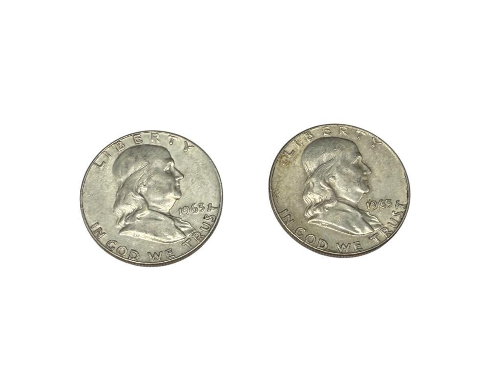 TWO 1963-D U.S. FRANKLIN SILVER HALF DOLLARS: 90% SILVER