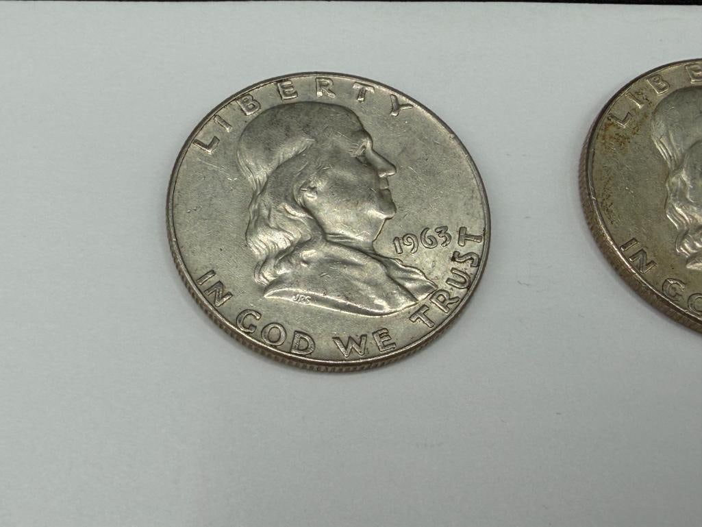TWO 1963-D U.S. FRANKLIN SILVER HALF DOLLARS - 3