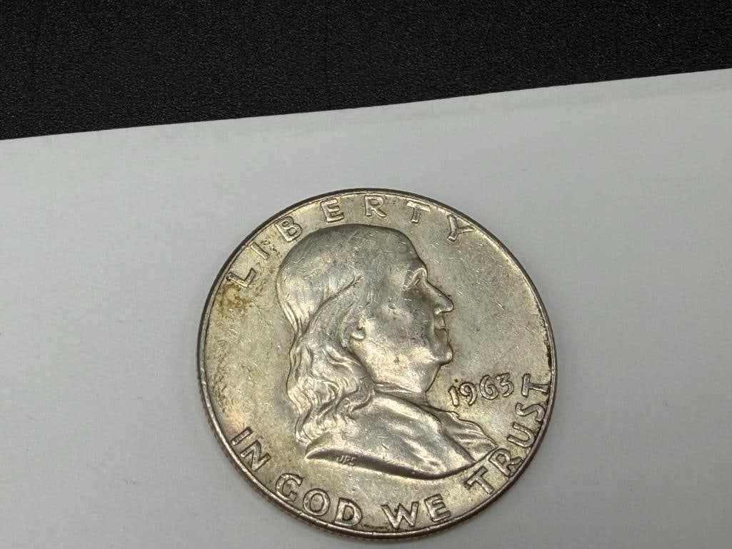TWO 1963-D U.S. FRANKLIN SILVER HALF DOLLARS - 7