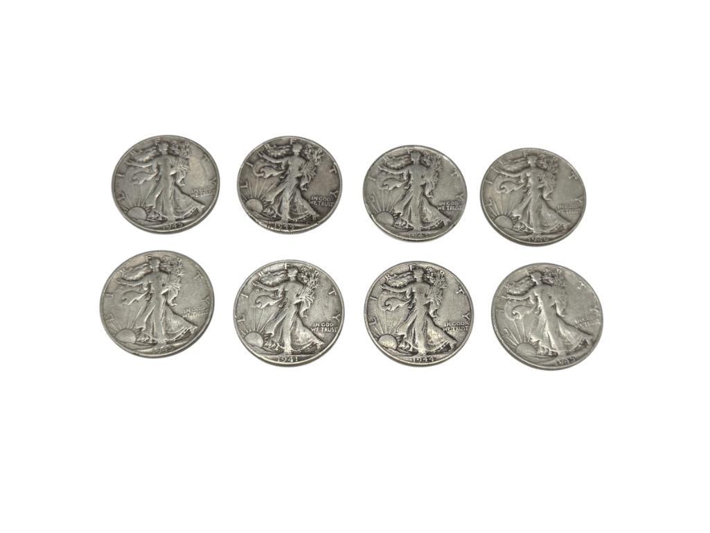 EIGHT U.S. WALKING LIBERTY SILVER HALF DOLLARS (1 of 13)
