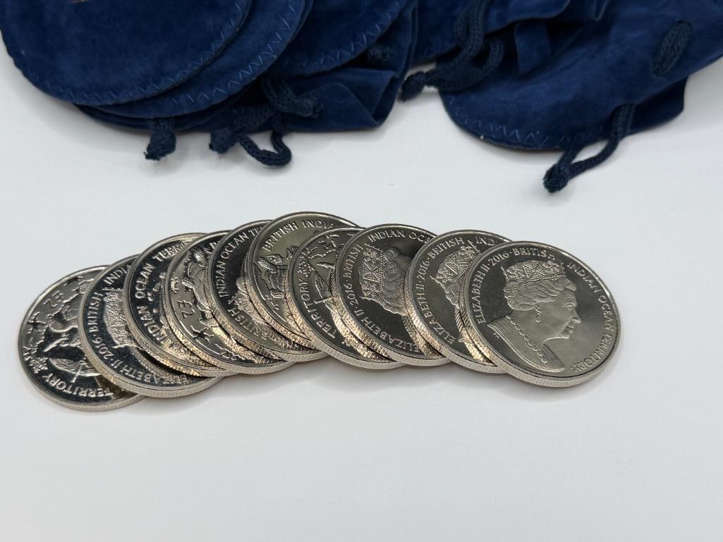 10 UNCIRCULATED 2016 BRITISH INDIAN OCEAN TERRITORY 2LB COINS - 2