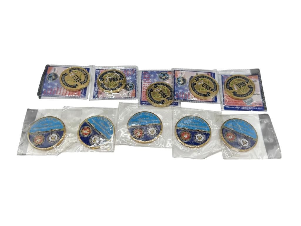 10 COLLECTIBLE U.S. NAVY THEMED MEDALLIONS INCLUDING MERCHANT PMARINE USNS SEAY T-AKR-302 MEDALLI... (1 of 10)