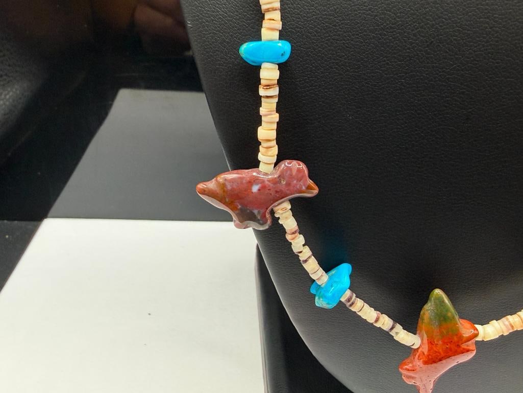 NATIVE AMERICAN HEISHI BEAD TURQUOISE FETISH NECKLACE - 3