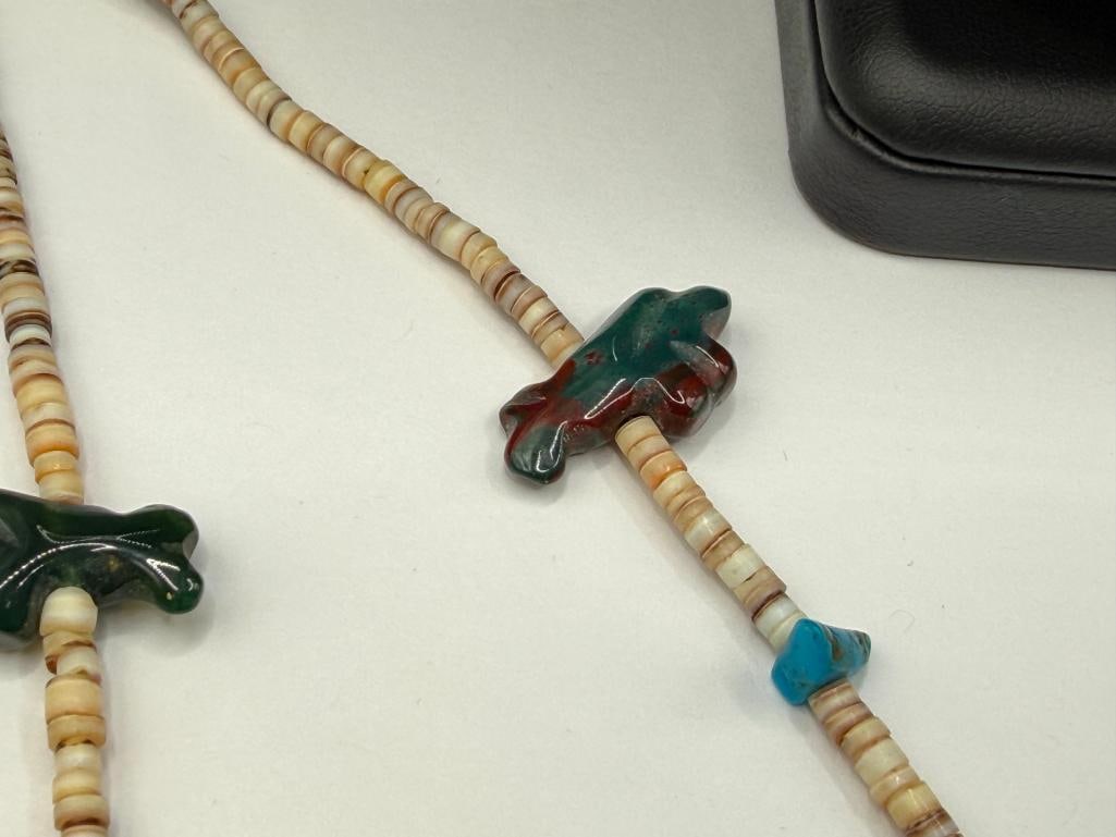 NATIVE AMERICAN HEISHI BEAD TURQUOISE FETISH NECKLACE - 4