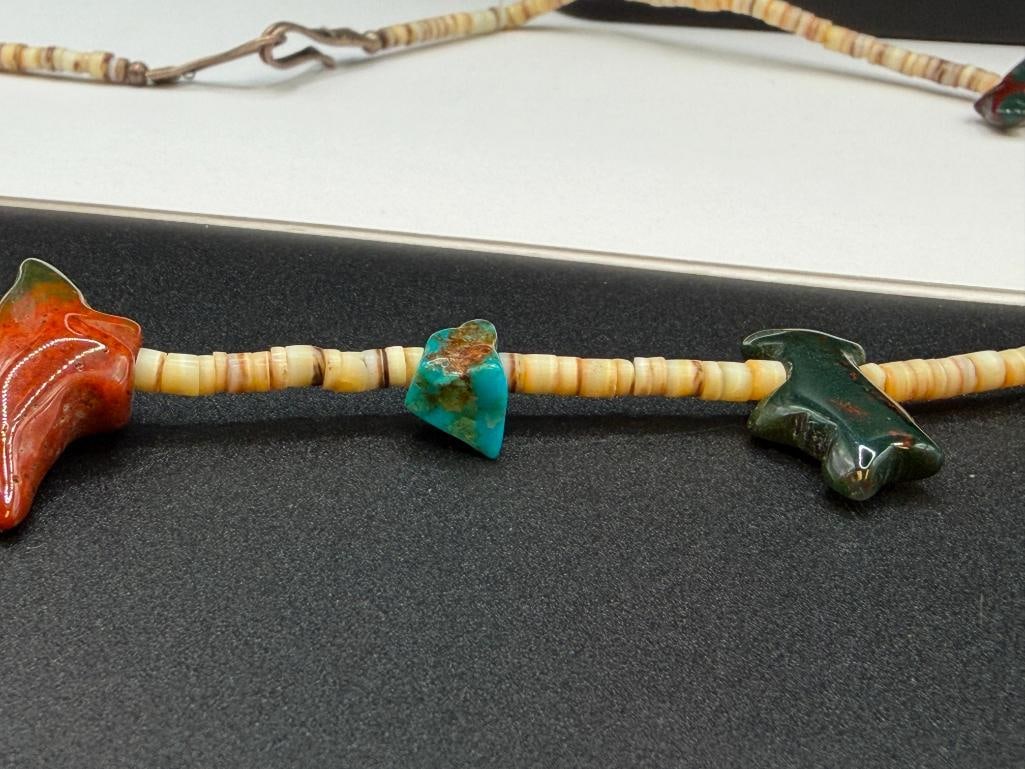 NATIVE AMERICAN HEISHI BEAD TURQUOISE FETISH NECKLACE - 6