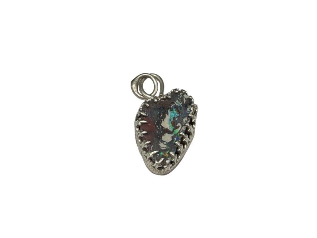 VINTAGE HANDMADE STERLING SILVER OPAL SPECIMEN PENDANT SIGNED BY ARTIST: STAMPED "LOVE" AND "DW" BY ARTIST 1 3/8", 6.12 GRAMS