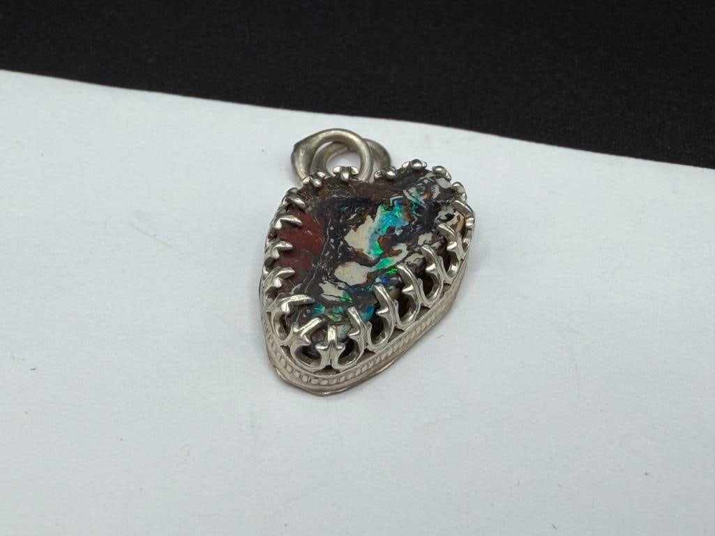 VINTAGE HANDMADE STERLING SILVER OPAL SPECIMEN PENDANT SIGNED BY ARTIST - 2