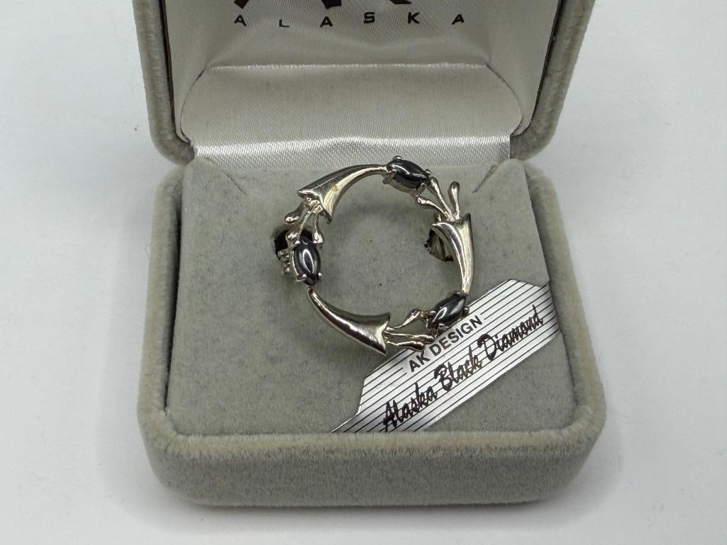 VINTAGE SILVER PLATED ALASKA JACK DESIGNS "BLACK DIAMOND" HEMATITE BROOCH - 2