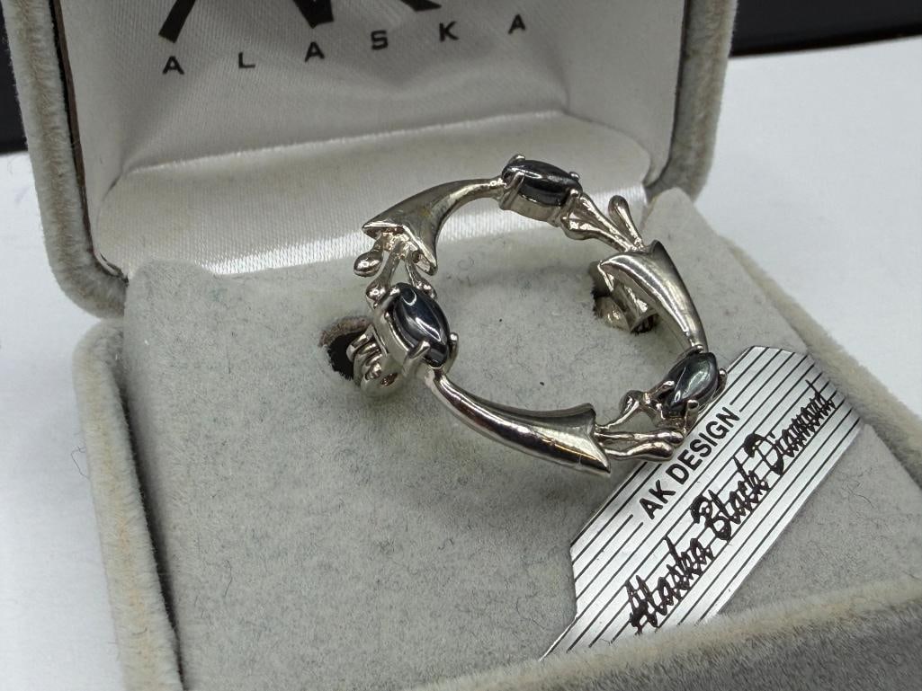 VINTAGE SILVER PLATED ALASKA JACK DESIGNS "BLACK DIAMOND" HEMATITE BROOCH - 3