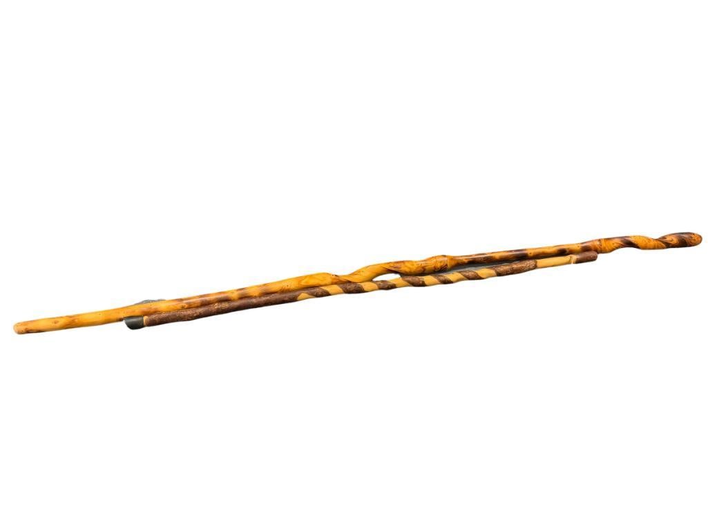 TWISTED SWEET GUM WOODEN WALKING STICKS, SMALLER WALKING STICK MADE BY BRAZOS WITH TAG (1 of 8)