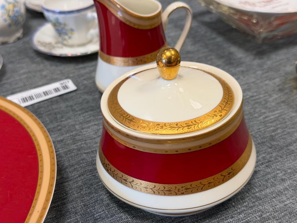 MIKASA GRANDE IVORY FRENCH EMBASSY RED CHINA SERVING BOWL, DINNER PLATE, CREAMER AND SUGAR - 5