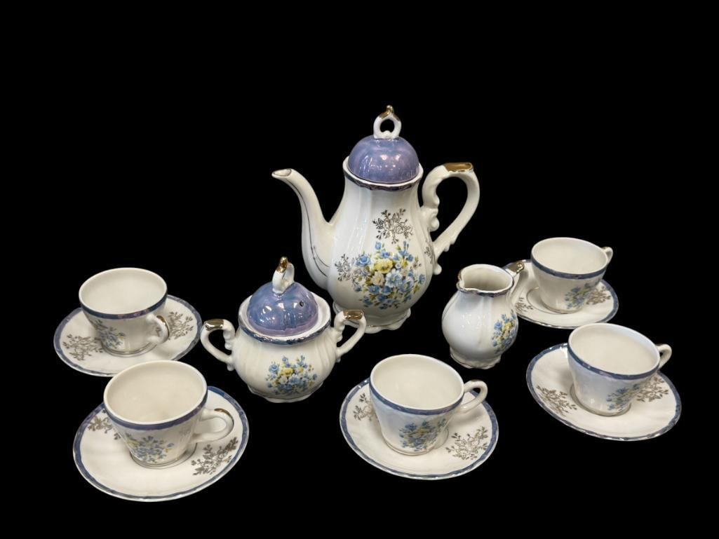VINTAGE JAPANESE PORCELAIN LUSTERWARE TEA SET WITH MUSICAL TEA POT 13 PIECES TOTAL (1 of 9)