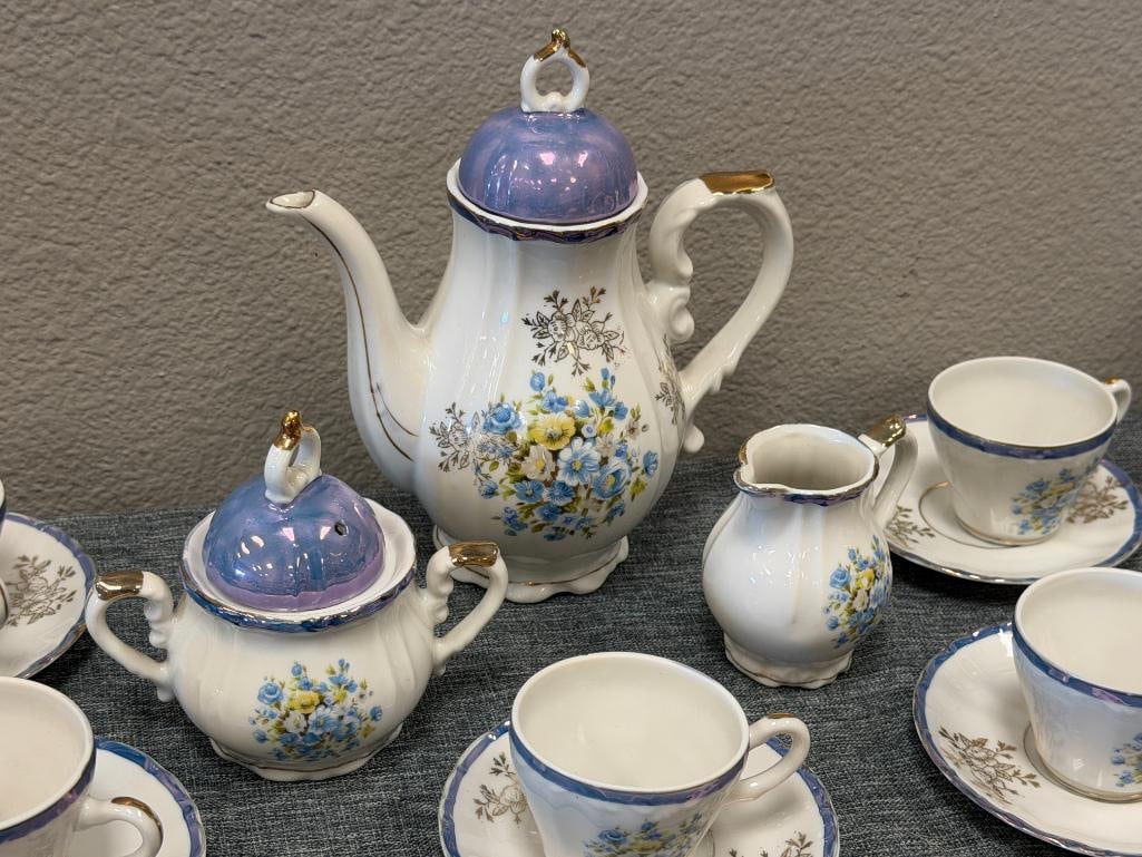 VINTAGE JAPANESE PORCELAIN LUSTERWARE TEA SET WITH MUSICAL TEA POT 13 PIECES TOTAL - 2