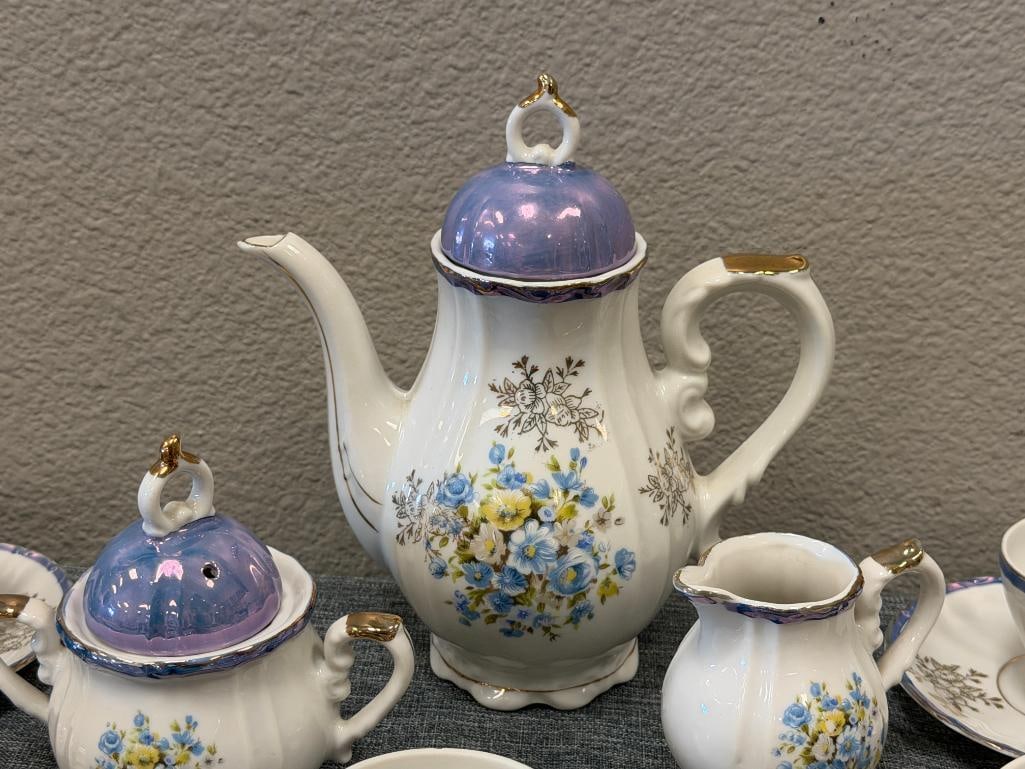 VINTAGE JAPANESE PORCELAIN LUSTERWARE TEA SET WITH MUSICAL TEA POT 13 PIECES TOTAL - 3