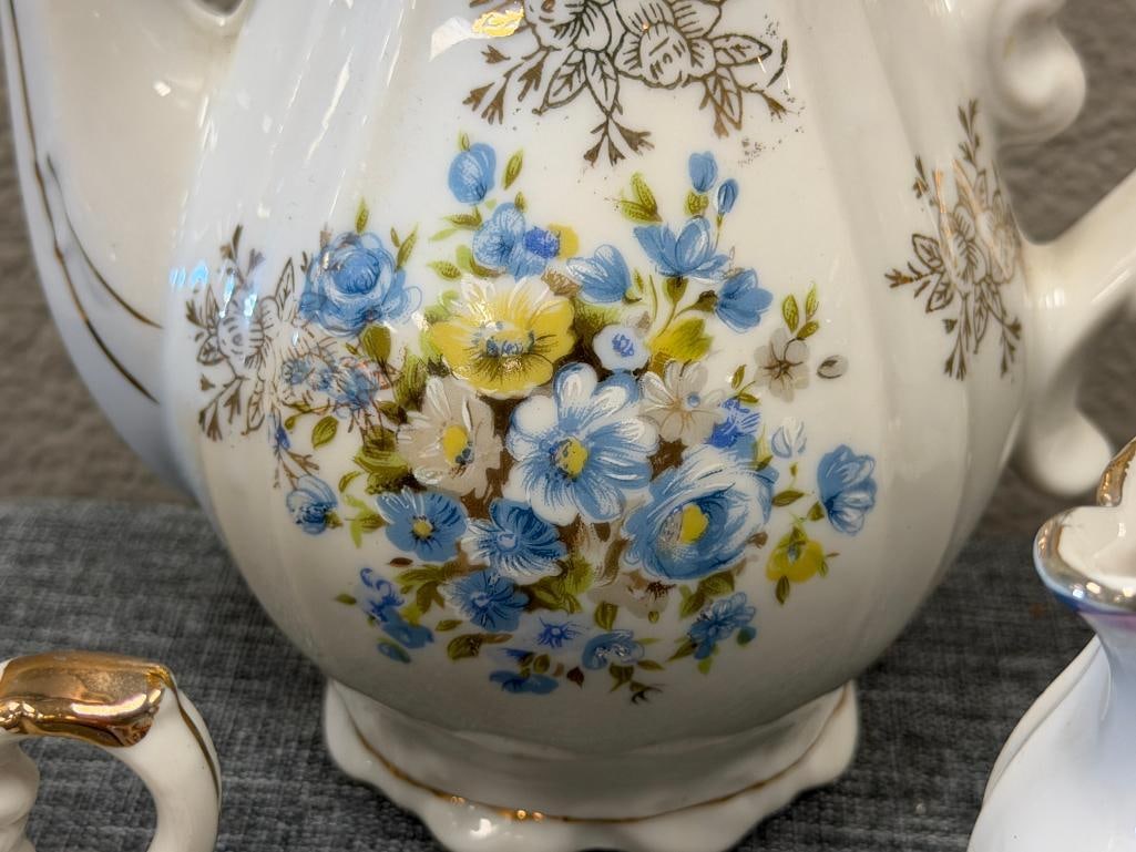 VINTAGE JAPANESE PORCELAIN LUSTERWARE TEA SET WITH MUSICAL TEA POT 13 PIECES TOTAL - 4