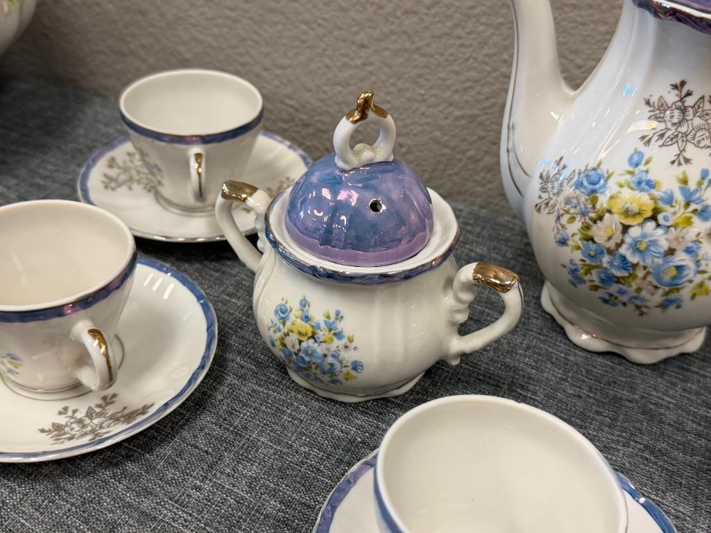 VINTAGE JAPANESE PORCELAIN LUSTERWARE TEA SET WITH MUSICAL TEA POT 13 PIECES TOTAL - 6