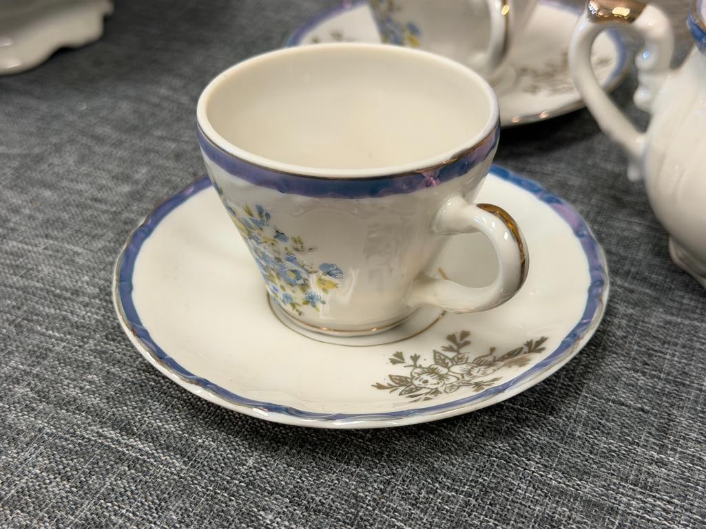 VINTAGE JAPANESE PORCELAIN LUSTERWARE TEA SET WITH MUSICAL TEA POT 13 PIECES TOTAL - 7
