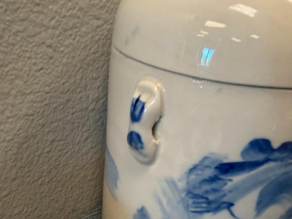 VINTAGE JAPANESE POTTERY COBALT LANDSCAPE TEA JARS - 4