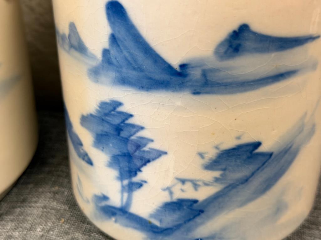 VINTAGE JAPANESE POTTERY COBALT LANDSCAPE TEA JARS - 6