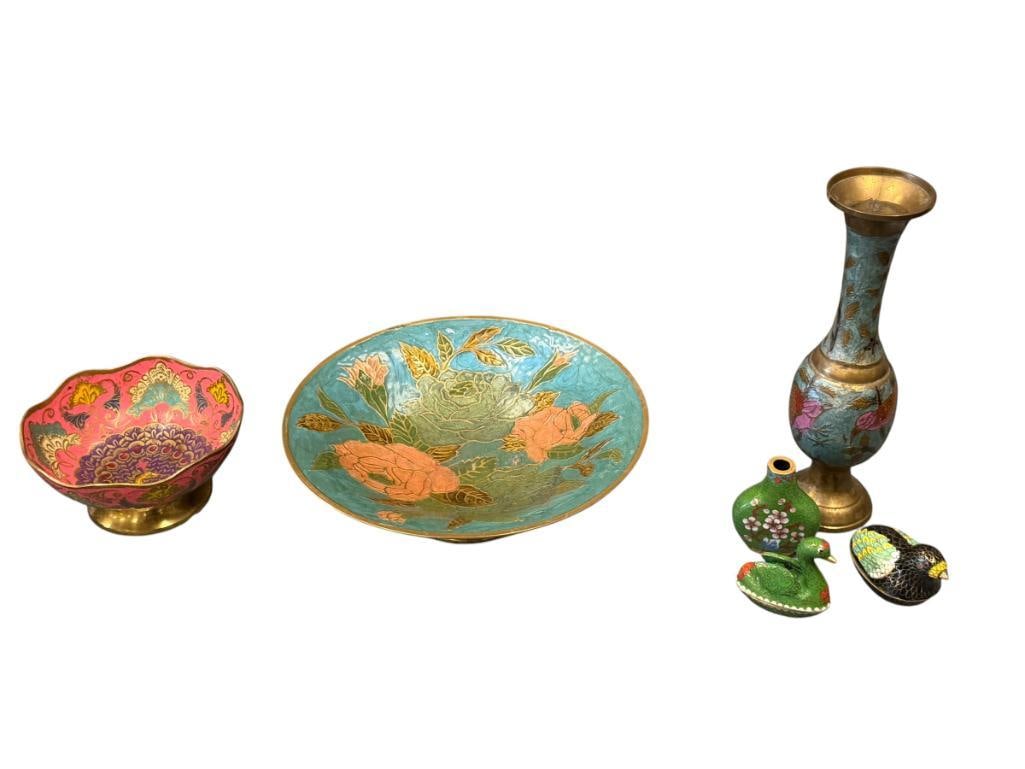 INDIA AND CHINESE CLOISONNE ENAMELED BRASS TABLE WARE (1 of 11)