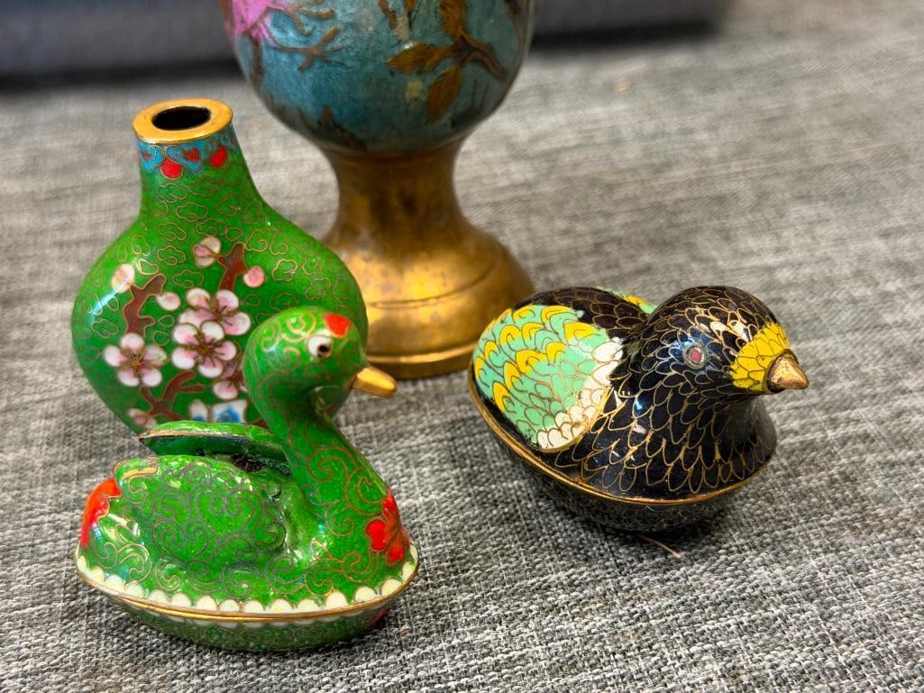 INDIA AND CHINESE CLOISONNE ENAMELED BRASS TABLE WARE - 4