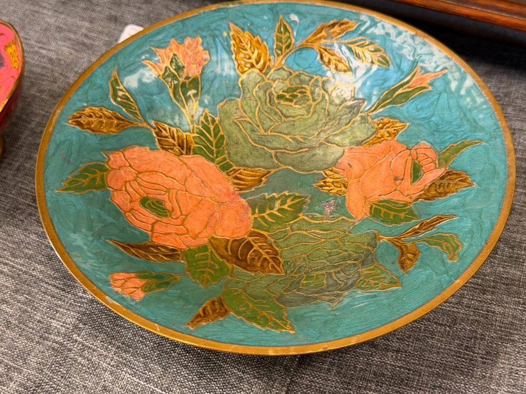 INDIA AND CHINESE CLOISONNE ENAMELED BRASS TABLE WARE - 5