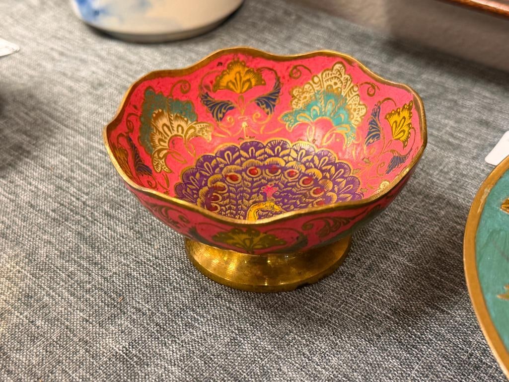 INDIA AND CHINESE CLOISONNE ENAMELED BRASS TABLE WARE - 7
